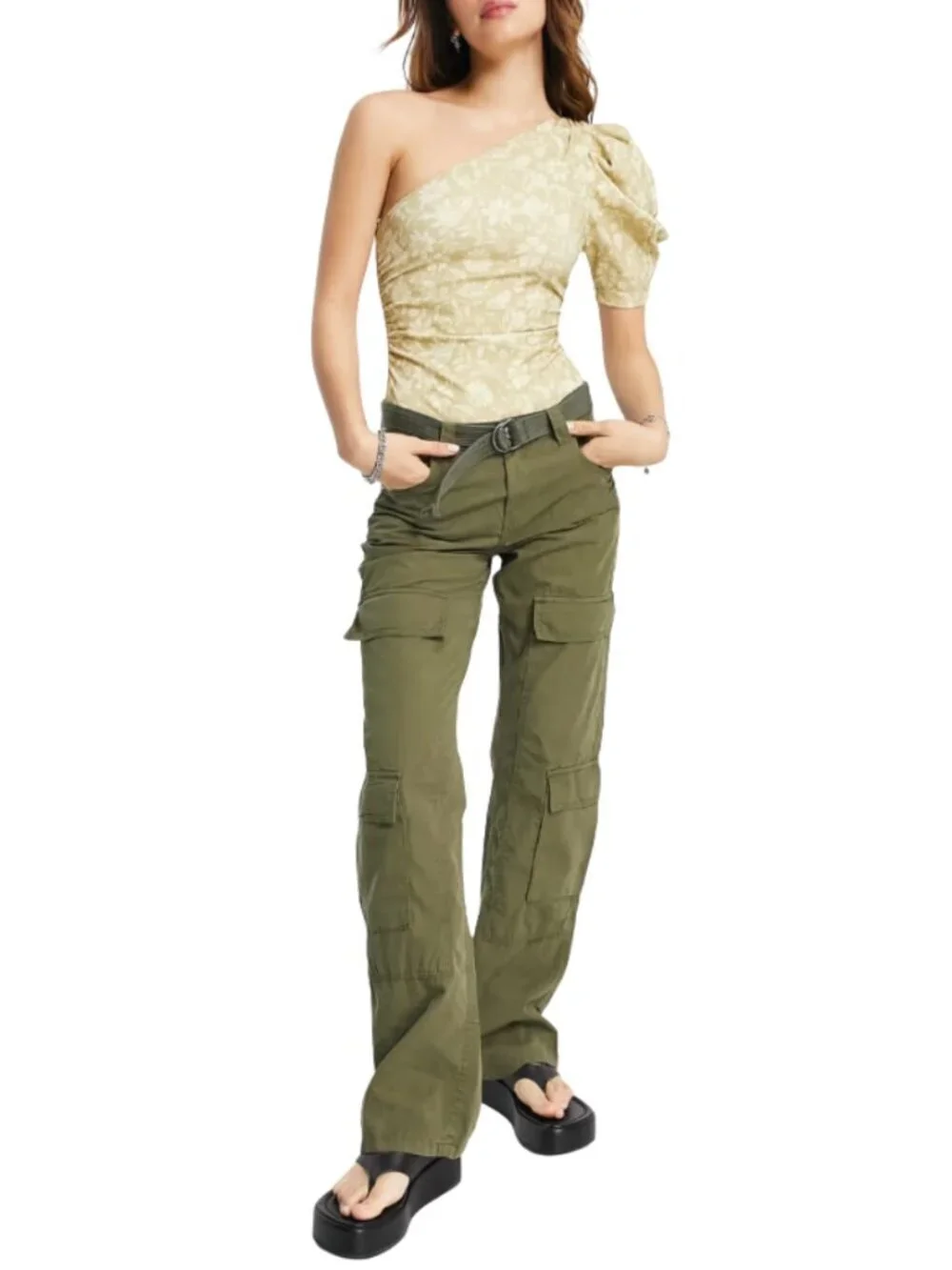 NWT Free People Somethin Bout You Floral One Shoulder Bodysuit Sz. L